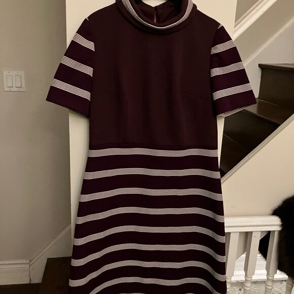 Vintage Burgundy Stripe Poly Dress - Picture 3 of 8